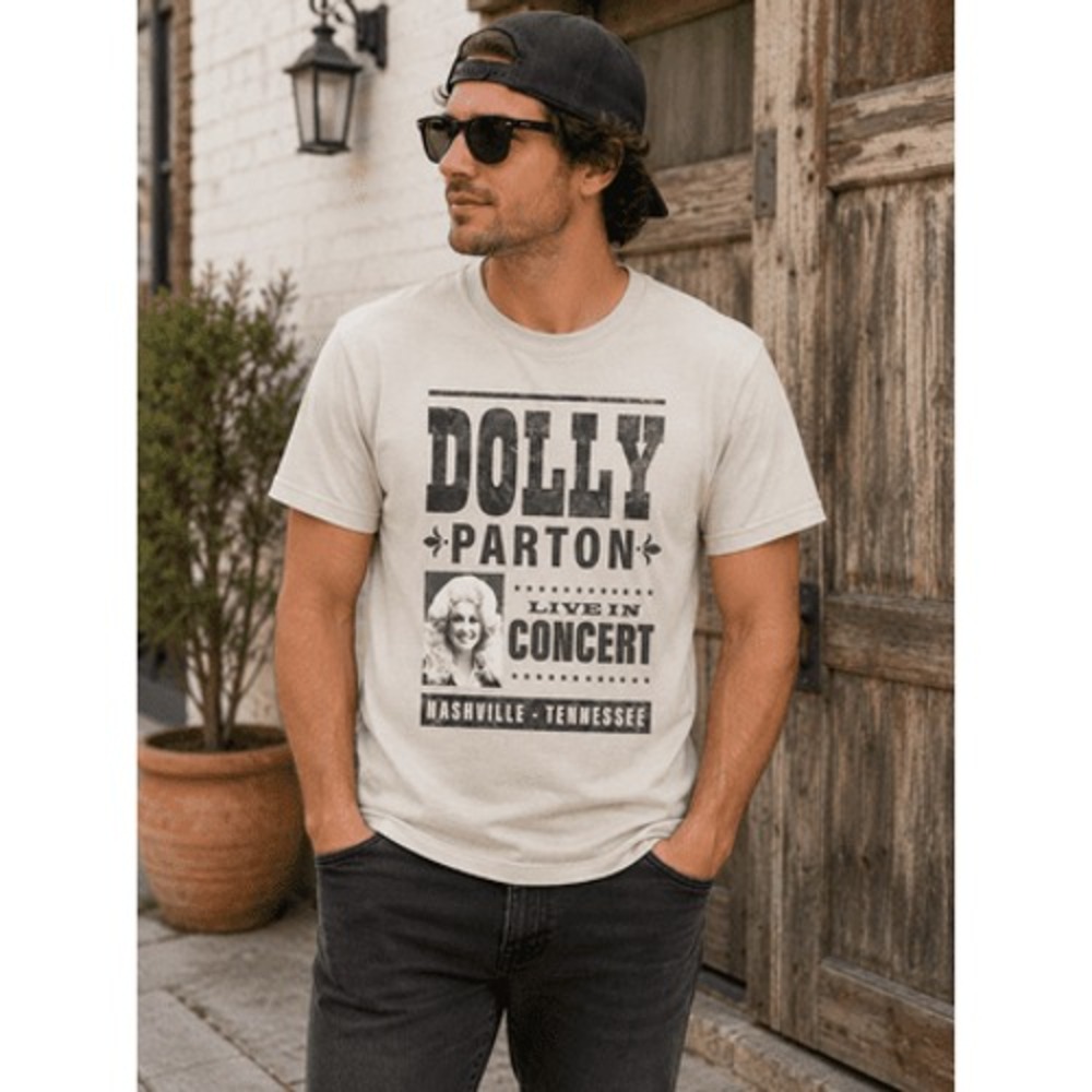 Men's Graphic Concert T-Shirt Dolly Parton Nashville Music Design Beige Size Med